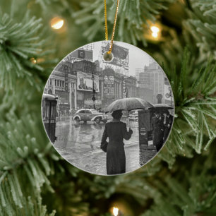 Décoration En Céramique Vintage Times Carré NYC Rainy Day