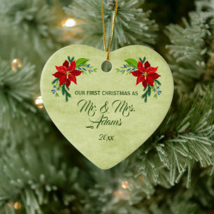 Décoration En Céramique Vintage vert et Poinsettia, arbre de Noël