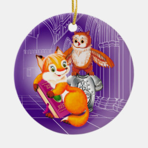 Décoration En Céramique violet renard et hibou