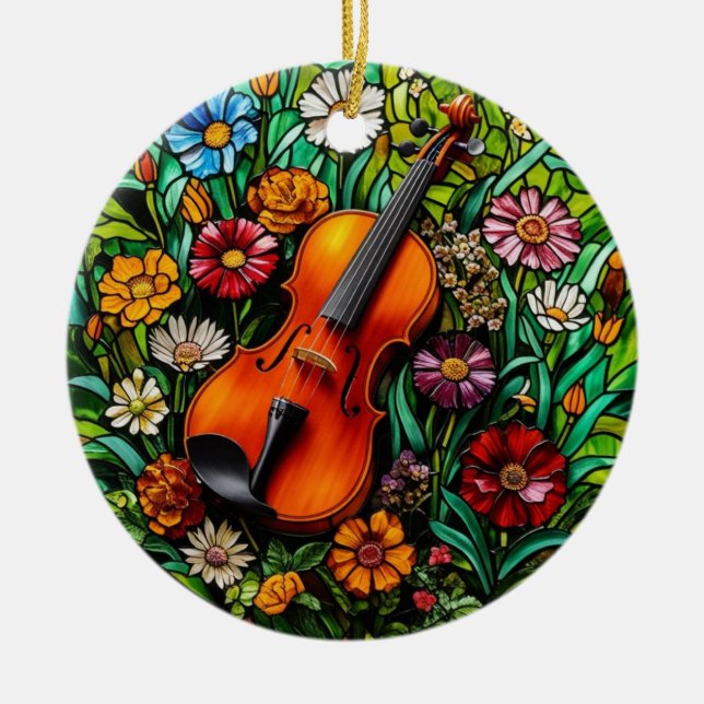 Décoration En Céramique Violin Floral  (Devant)