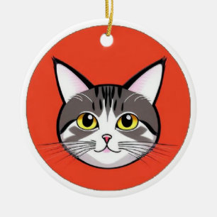 Décoration En Céramique Visage de chat de dessin animé mignon avec design 