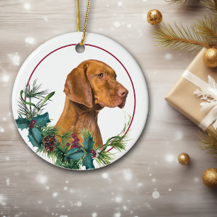 Décoration En Céramique Vizsla Chien À feuillage persistant Berry Wreath