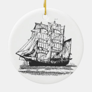 Décoration En Céramique Voilier Ligne Dessin Voilier Windjammer