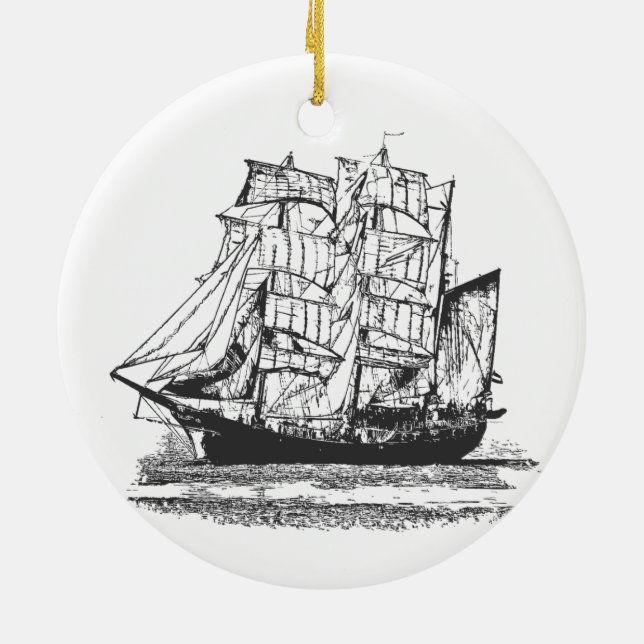 Décoration En Céramique Voilier Ligne Dessin Voilier Windjammer (Dos)