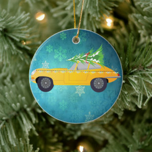Décoration En Céramique Voiture jaune antique