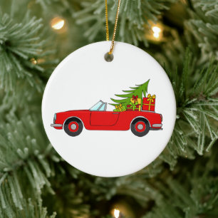 Décoration En Céramique Voiture rouge avec cadeaux de Noël