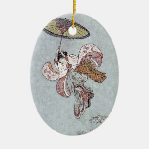 Décoration En Céramique Vol japonais de fille avec le parapluie