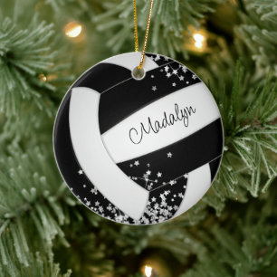 Décoration En Céramique volley-ball noir blanc avec de minuscules étoiles