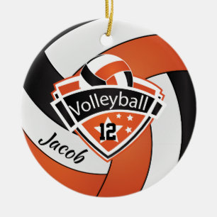 Décoration En Céramique Volley-ball orange, blanc et noir