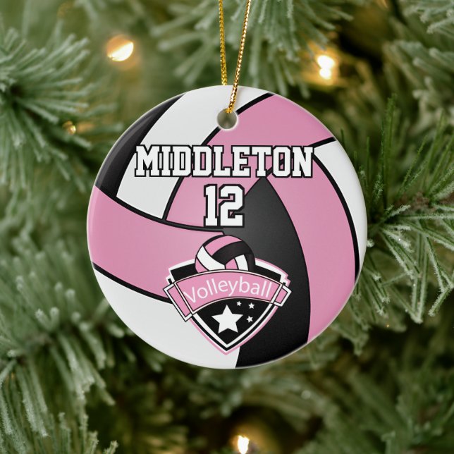 Décoration En Céramique Volley-ball 🏐 rose, blanc et noir (Arbre)