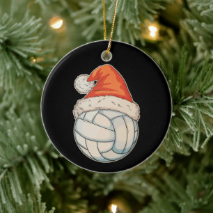 Décoration En Céramique Volleyball de Noël Chapeau de Père Noël Sports Xma