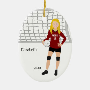 Décoration En Céramique Volleyball Femme Blonde Rouge & Noir