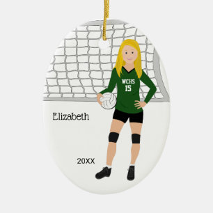 Décoration En Céramique Volleyball Femme Brunette Vert & Noir