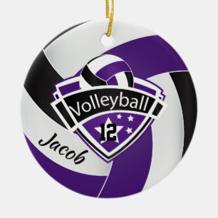 Décoration En Céramique Volleyball pourpre, blanc et noir