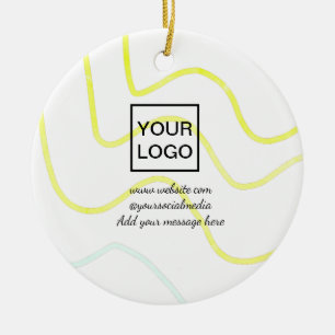 Décoration En Céramique Votre logo ici blanc simple minimal lignes jaunes 