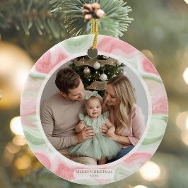 Décoration En Céramique Watercolor Holiday Photo Ceramic Ornament
