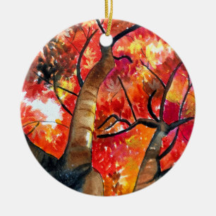 Décoration En Céramique Watercolor Japonais maple tree