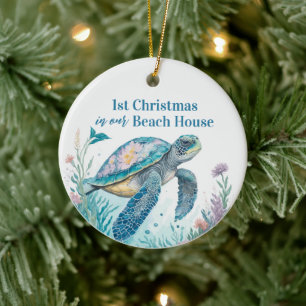 Décoration En Céramique Watercolor Sea Turtle 1er Christmas Beach House