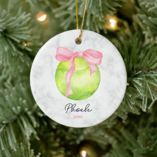 Décoration En Céramique Watercolor Tennis Ball ft Preppy Coquette Rose Bow