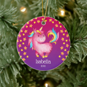 Décoration En Céramique Watercolor Unicorn Stars Personnalisée Girl