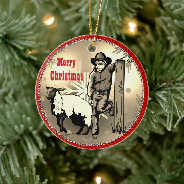 Décoration En Céramique Western Rodeo Cowboy Mutton Buster Kid (Arbre)
