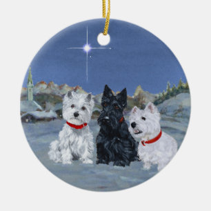Décoration En Céramique Westies et un Scottie Christmas