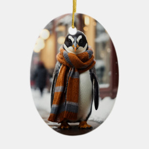 Décoration En Céramique Whimsical Cosy Penguin hiver neigeux
