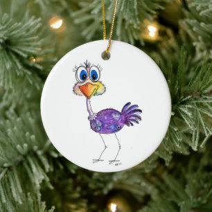 Décoration En Céramique Whimsical Happy Purple Ostrich