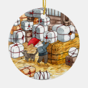 Décoration En Céramique Whimsical Swedish Tomten Aquarelle Noël 