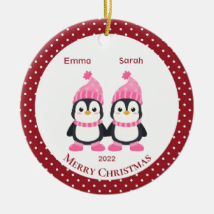 Décoration En Céramique Whimsical Twin Sister Penguins Personnalisé