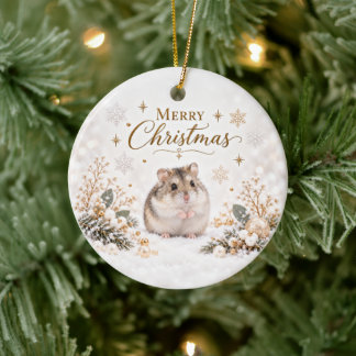 Décoration En Céramique White Christmas Hamster Ornament