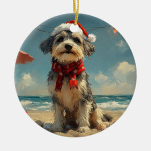 Décoration En Céramique Wolfhound Chien Noël Plage Vintage