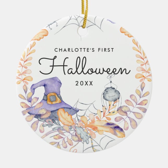 Décoration En Céramique Wreath aquarelle | Premier Halloween du bébé (Devant)