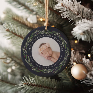Décoration En Céramique Wreath d'hiver   Première photo de Noël du bébé