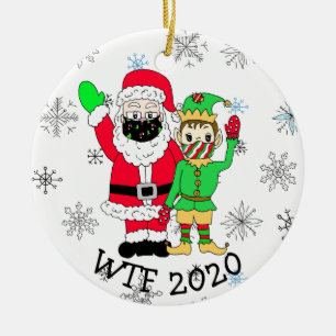 Décoration En Céramique WTF 2020 Père Noël et Elf dans Facemask