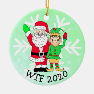 Décoration En Céramique WTF 2020 Père Noël et Elf dans Facemask
