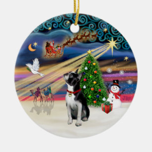 Décoration En Céramique Xmas Magic - Boston Terrier (en regardant vers le
