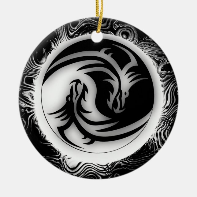 Décoration En Céramique Yin et Yang Dragons asiatiques (Devant)