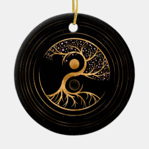Décoration En Céramique Yin Yang Arbre de vie - Fluorite et or