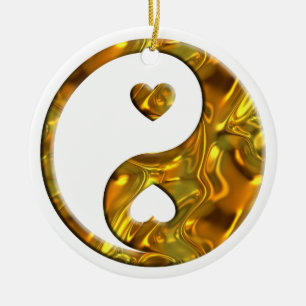 Décoration En Céramique Yin & Yang / Coeurs or argent
