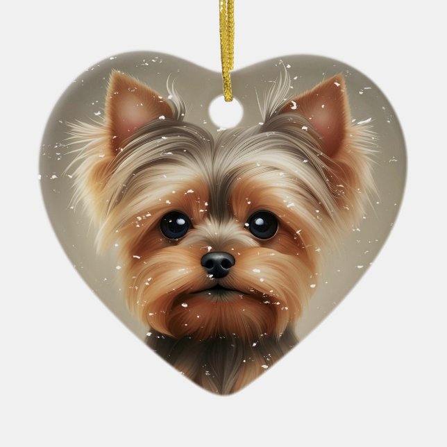 Décoration En Céramique Yorkie Snowy Moment Noël mignon (Devant)
