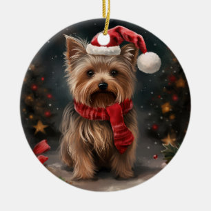Décoration En Céramique Yorkshire Terrier Dog dans la neige Noël
