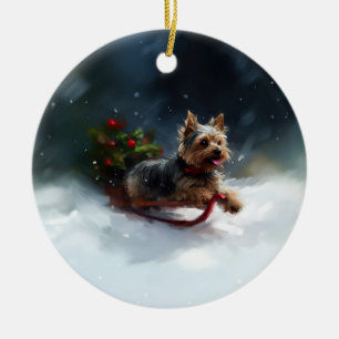 Décoration En Céramique Yorkshire Terrier Noël neige hiver