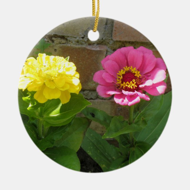 Décoration En Céramique Zinnias rose et jaune Personnalisé Anniversaire (Devant)