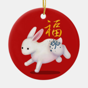 Décoration En Céramique Zodiac Rabbit "Fortune" Chinese New Year Custom