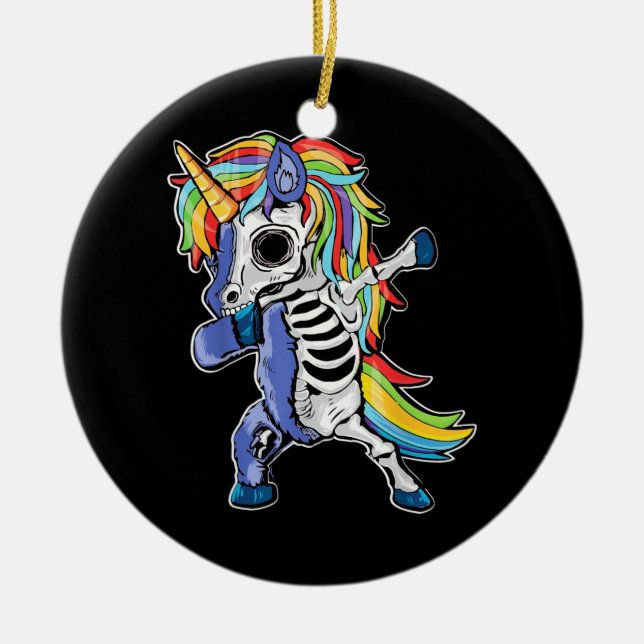 Décoration En Céramique Zombie Unicorn Dabbing Squelette (Devant)