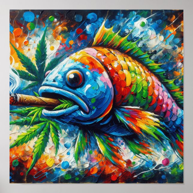 Décoration murale artistique abstraite de poissons (Devant)