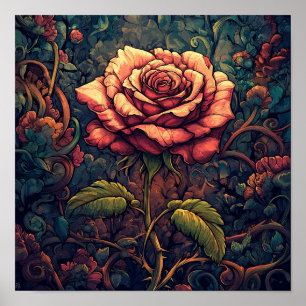 Décoration murale botanique de rose romantique Ma