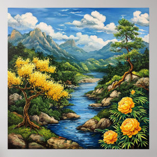 🌿 Décoration murale de montagne et de rivière pou