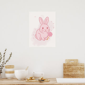 Décoration murale de nursery avec un lapin rose mi